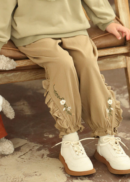 Boutique Coffee Embroideried Ruffled Patchwork Girls Harem Pants TV008