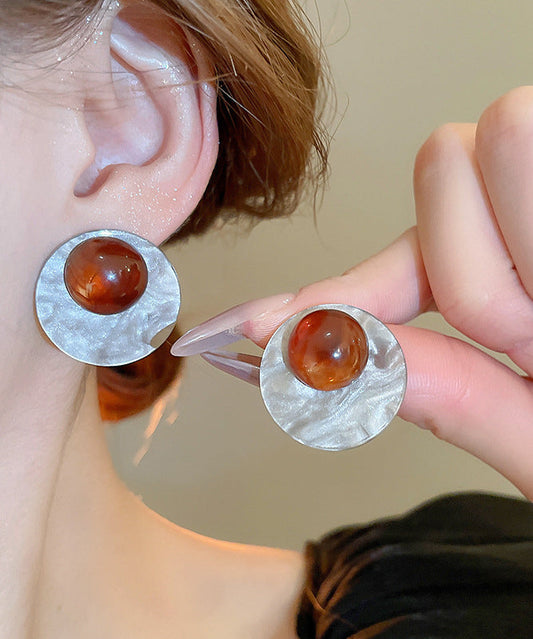 Sterling Resin Boutique Earrings Stud Silver Coffee FashionChic