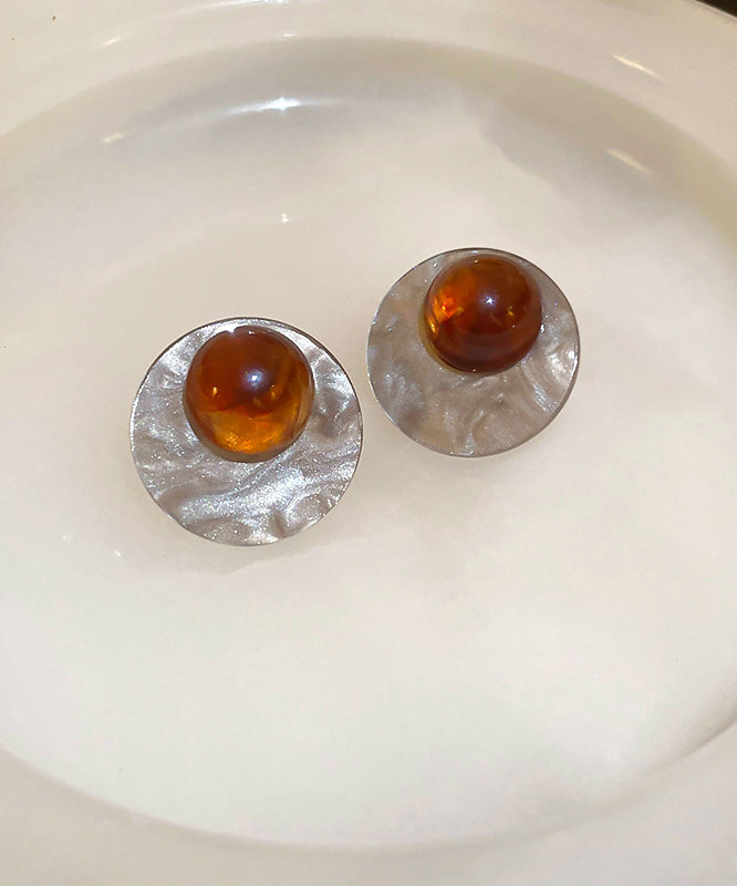 Sterling Resin Boutique Earrings Stud Silver Coffee FashionChic