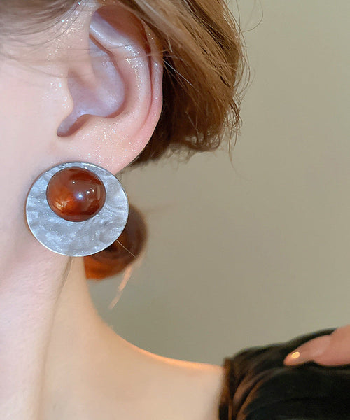 Sterling Resin Boutique Earrings Stud Silver Coffee FashionChic