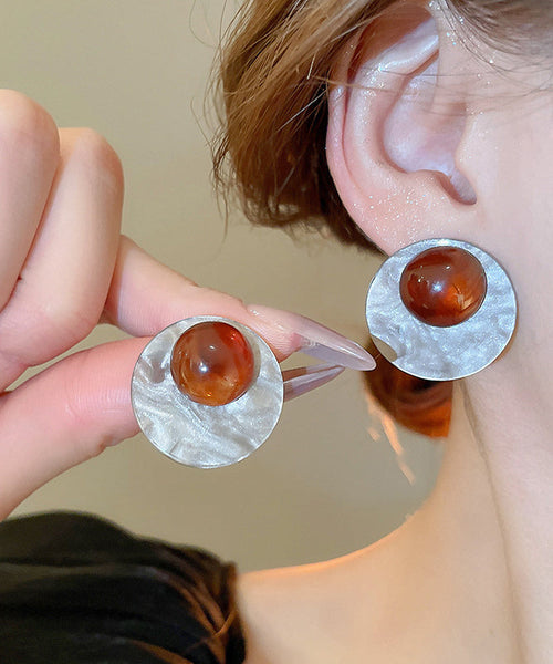 Sterling Resin Boutique Earrings Stud Silver Coffee FashionChic