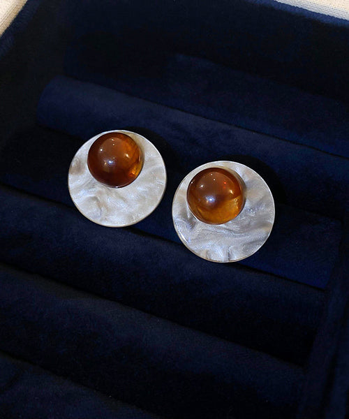 Sterling Resin Boutique Earrings Stud Silver Coffee FashionChic