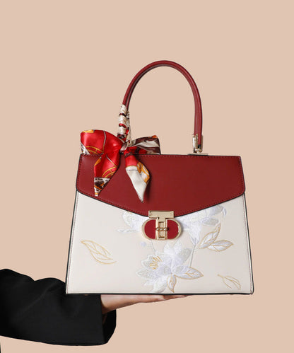 Boutique Tote Embroidery Calf Leather Bag Colorblock FashionChic