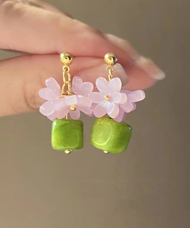 Flora Drop Colorblock Alloy Boutique Earrings Turquoise Metal FashionChic