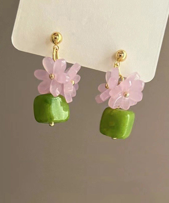 Flora Drop Colorblock Alloy Boutique Earrings Turquoise Metal FashionChic