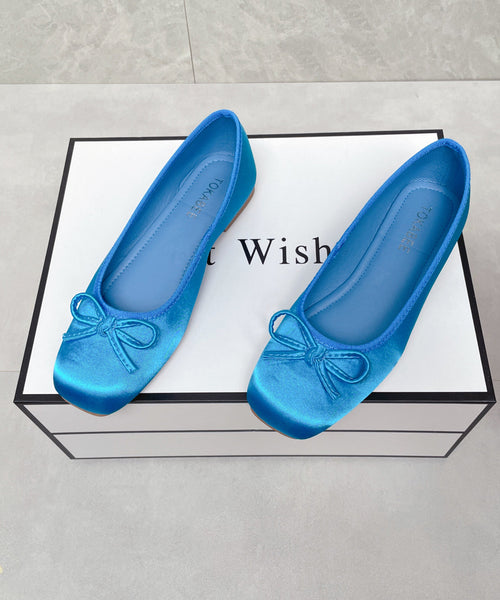 Splicing Satin Flats Bow Comfortable Boutique Blue FashionChic