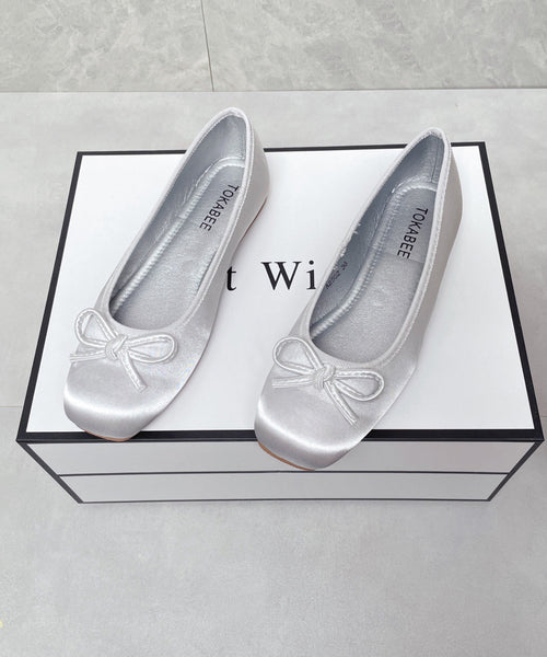 Splicing Satin Flats Bow Comfortable Boutique Blue FashionChic