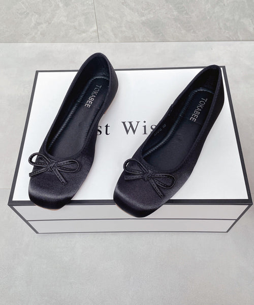 Splicing Satin Flats Bow Comfortable Boutique Blue FashionChic