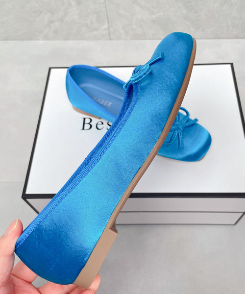 Splicing Satin Flats Bow Comfortable Boutique Blue FashionChic