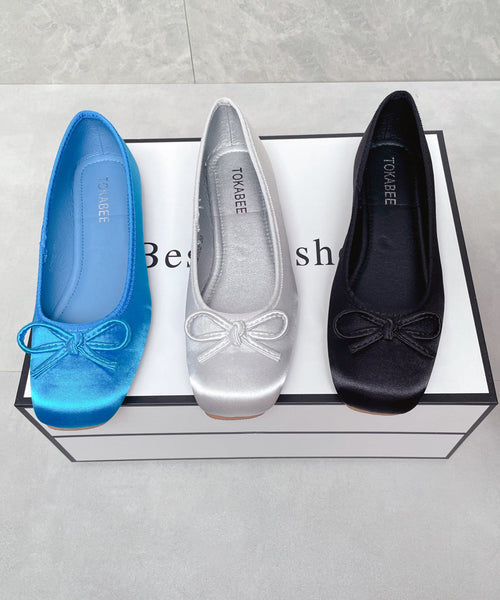 Splicing Satin Flats Bow Comfortable Boutique Blue FashionChic