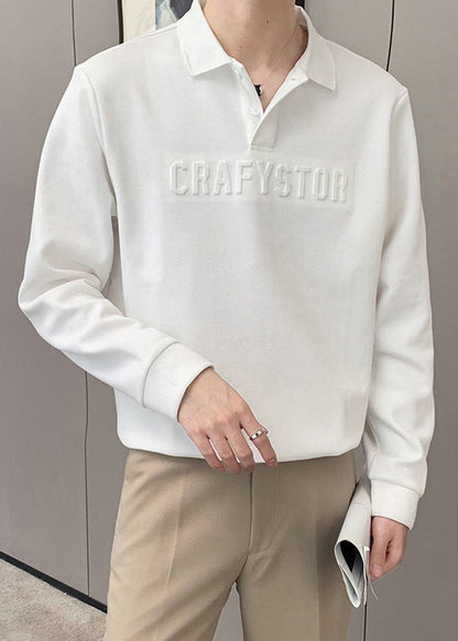 Boutique Cotton TC025 Shirt Men Spring Dark Grey Letter Polo Button