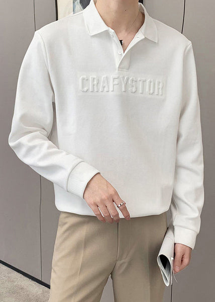 Boutique Cotton TC025 Shirt Men Spring Dark Grey Letter Polo Button