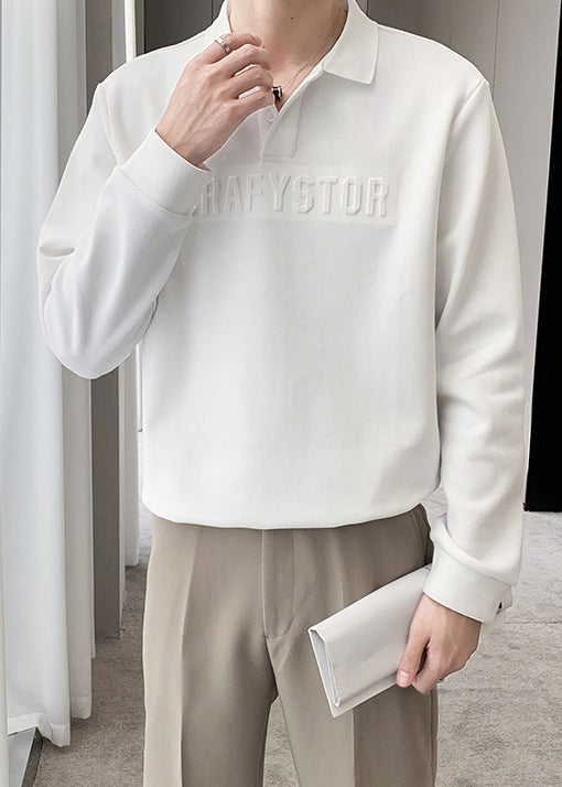 Boutique Cotton TC025 Shirt Men Spring Dark Grey Letter Polo Button