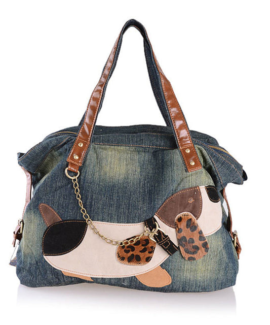 Boutique Denim Blue Patchwork Canvas Satchel Handbag MM088 Bag-BGS240620