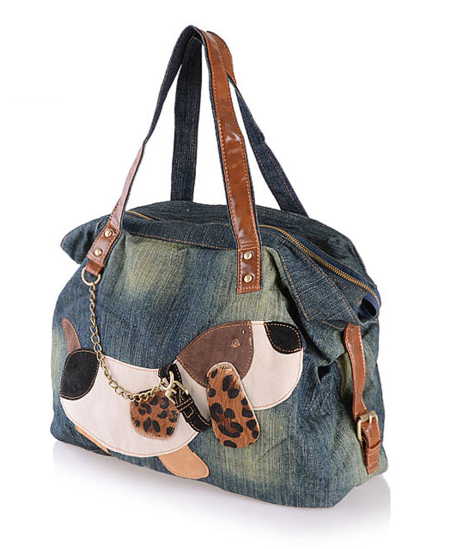 Boutique Denim Blue Patchwork Canvas Satchel Handbag MM088 Bag-BGS240620