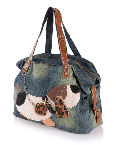 Boutique Denim Blue Patchwork Canvas Satchel Handbag MM088 Bag-BGS240620