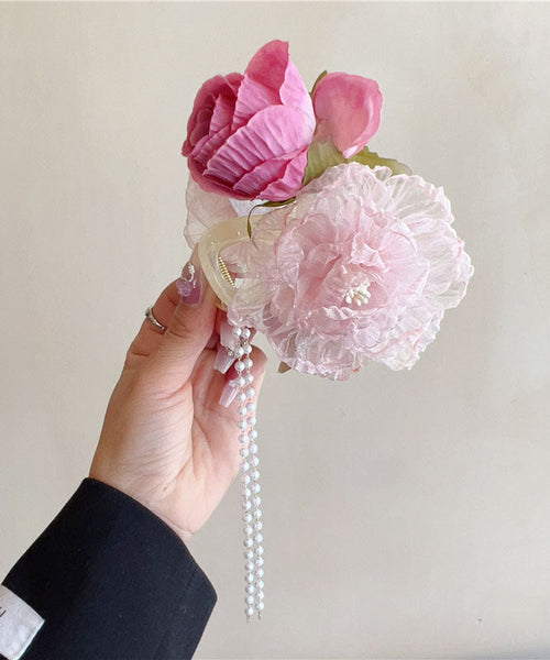 Tulle Hairpin Floral Tassel Fabric Boutique Pearl FashionChic