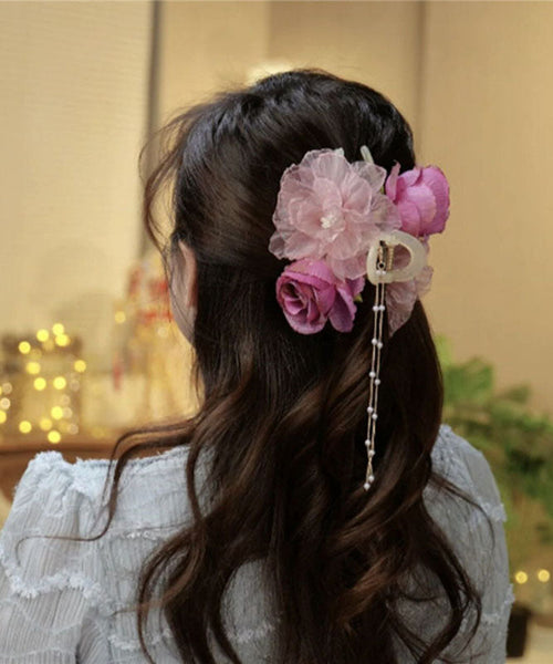 Tulle Hairpin Floral Tassel Fabric Boutique Pearl FashionChic