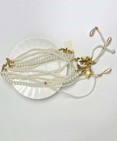 Boutique Gold Alloy Pearl Beading Tassel Pendant Necklace YA033 ABC