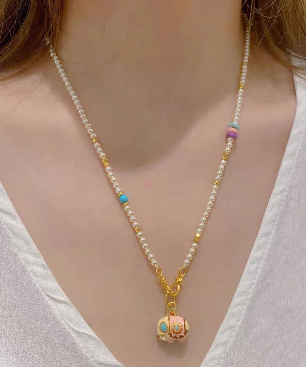 Pendant Pearl Alloy Boutique Gold Elephant Little Necklace Beads FashionChic