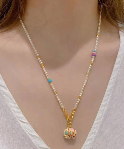Pendant Pearl Alloy Boutique Gold Elephant Little Necklace Beads FashionChic