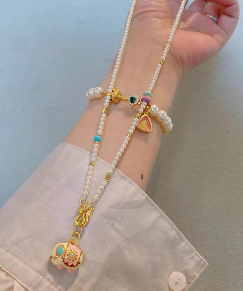 Pendant Pearl Alloy Boutique Gold Elephant Little Necklace Beads FashionChic