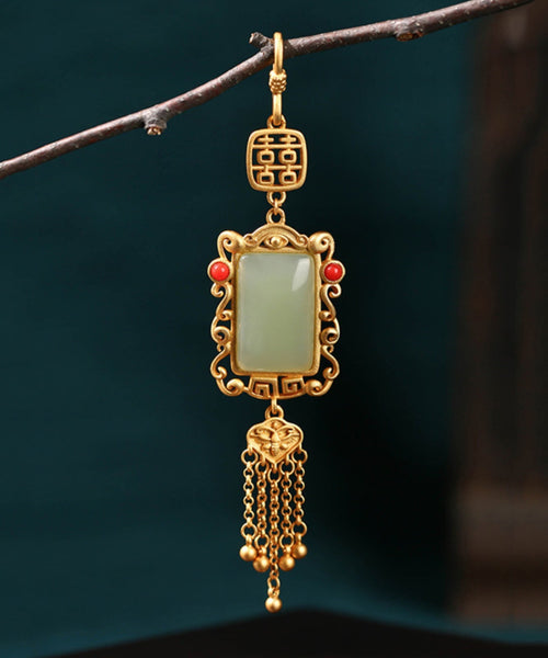 Boutique Gold Ancient Gold Jade Agate Tassel Brooches KX1080 Ada Fashion
