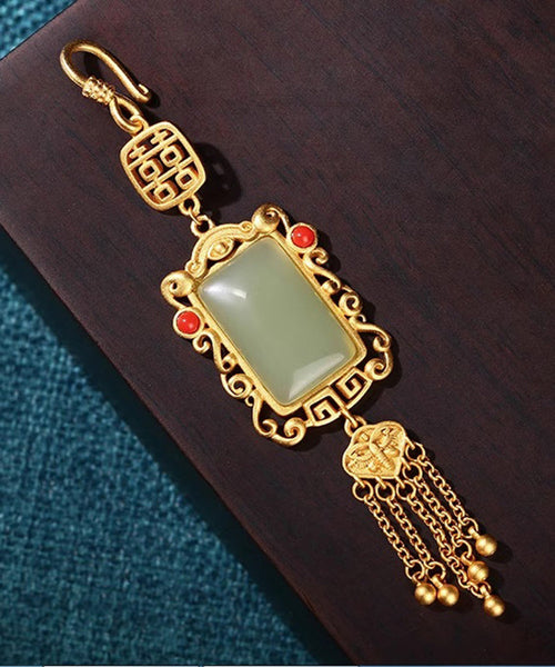 Boutique Gold Ancient Gold Jade Agate Tassel Brooches KX1080 Ada Fashion