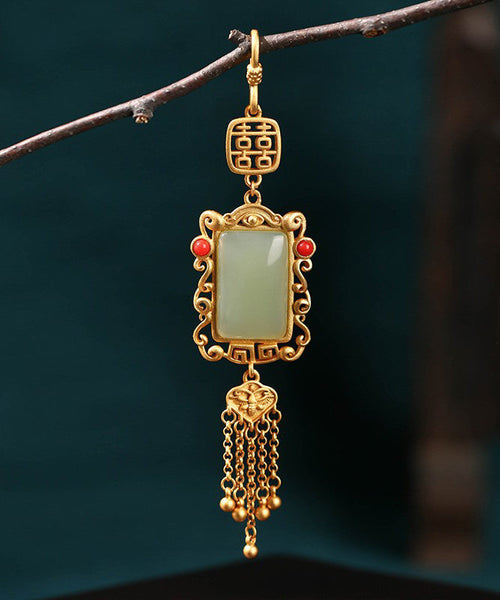 Boutique Gold Ancient Gold Jade Agate Tassel Brooches KX1080 Ada Fashion