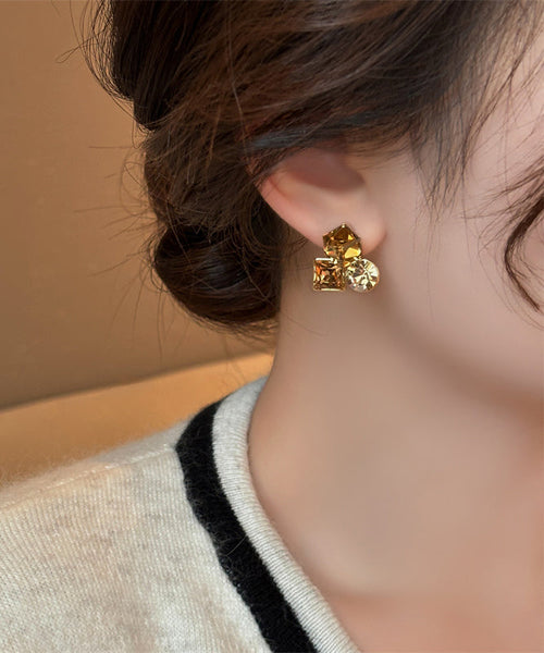 Boutique Gold Copper Alloy Crystal Stud Earrings YD004 ABC