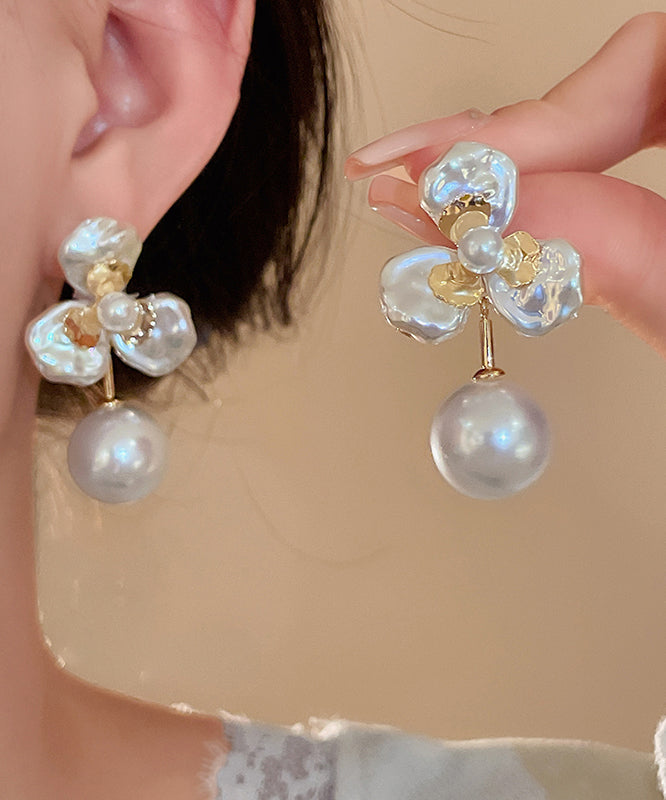 Earrings Boutique Pearl Alloy Gold Stud Copper Flora FashionChic