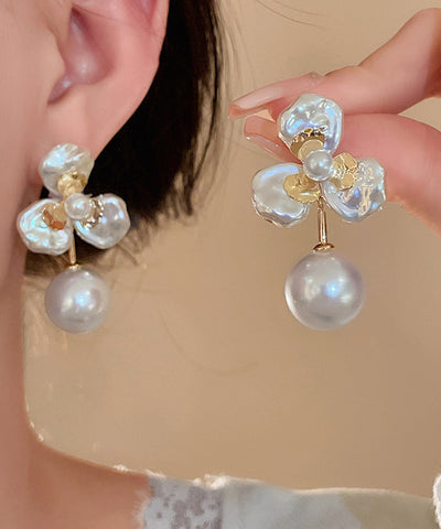 Earrings Boutique Pearl Alloy Gold Stud Copper Flora FashionChic