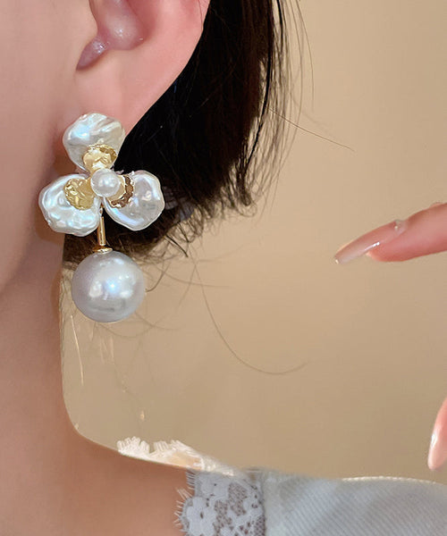 Earrings Boutique Pearl Alloy Gold Stud Copper Flora FashionChic