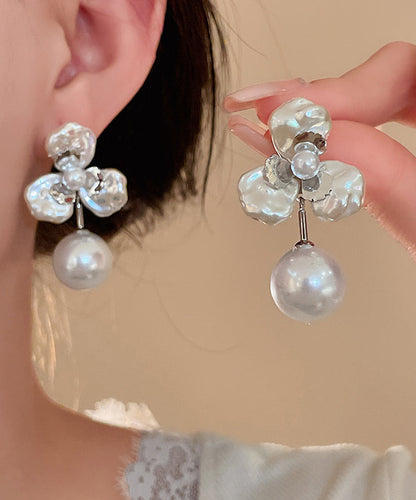 Earrings Boutique Pearl Alloy Gold Stud Copper Flora FashionChic