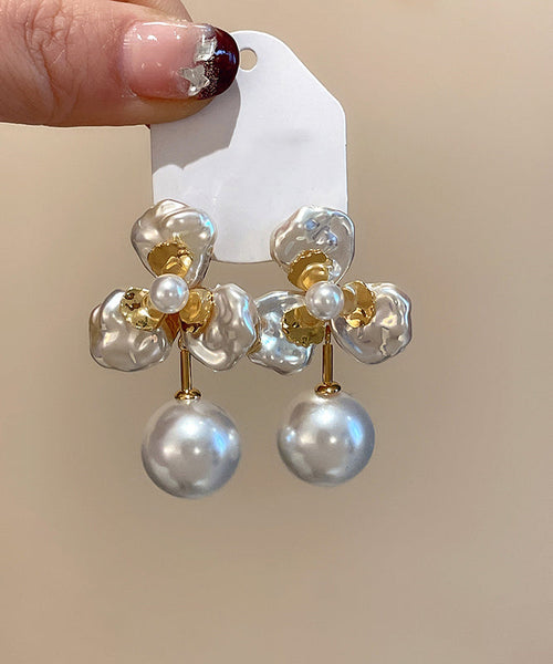 Earrings Boutique Pearl Alloy Gold Stud Copper Flora FashionChic