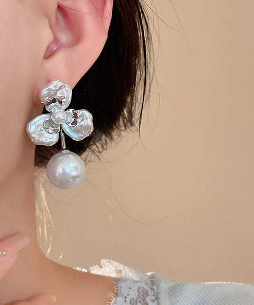 Earrings Boutique Pearl Alloy Gold Stud Copper Flora FashionChic