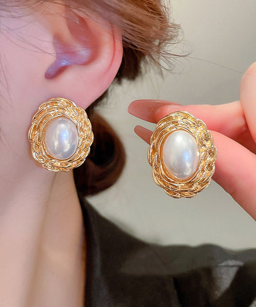 Copper Alloy Boutique Stud Earrings Pearl Gold FashionChic