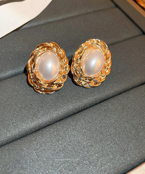Copper Alloy Boutique Stud Earrings Pearl Gold FashionChic