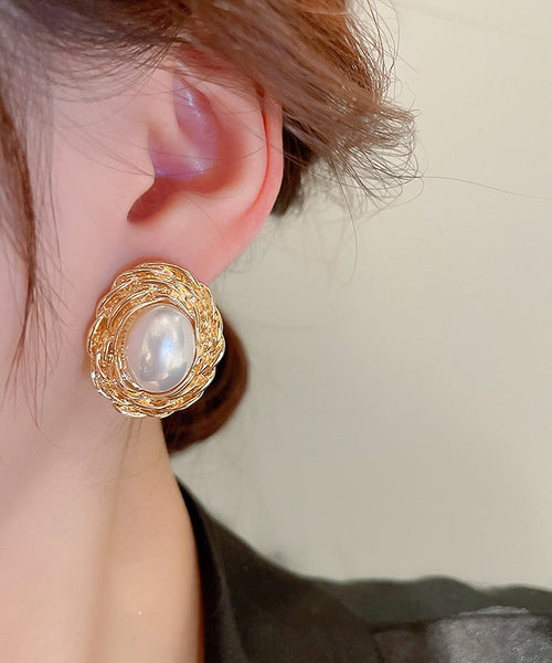 Copper Alloy Boutique Stud Earrings Pearl Gold FashionChic