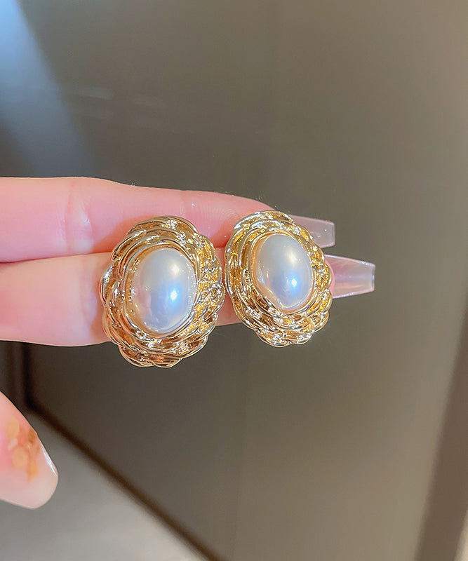 Copper Alloy Boutique Stud Earrings Pearl Gold FashionChic