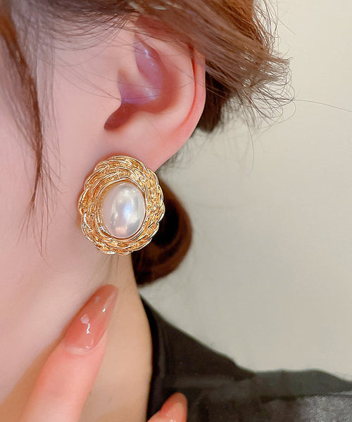 Copper Alloy Boutique Stud Earrings Pearl Gold FashionChic