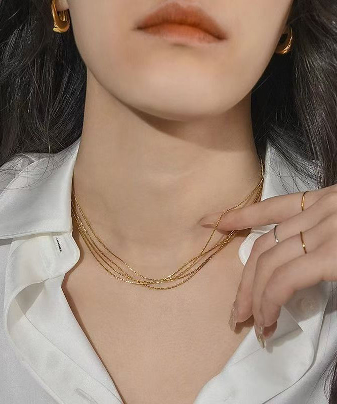 Boutique Gold Stainless Steel Multi Layer Necklace QU018 JEW-NLC241007