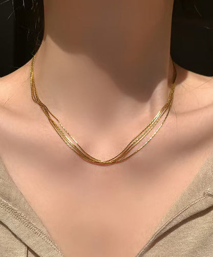 Boutique Gold Stainless Steel Multi Layer Necklace QU018 JEW-NLC241007