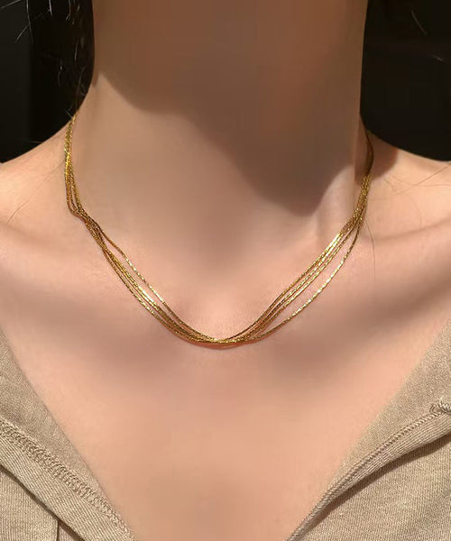 Boutique Gold Stainless Steel Multi Layer Necklace QU018 JEW-NLC241007