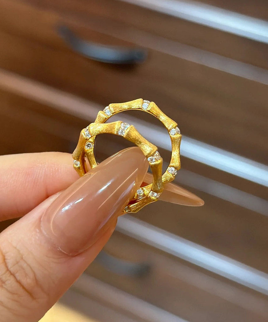 Boutique Gold Sterling Silver Overgild Bamboo Joint Wire Drawing Rings QI077 JEW-RIN240928