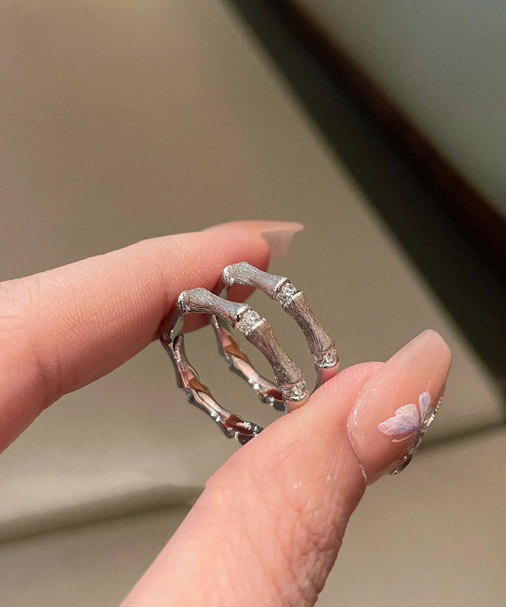 Boutique Gold Sterling Silver Overgild Bamboo Joint Wire Drawing Rings QI077 JEW-RIN240928