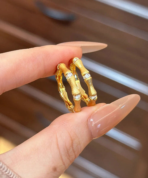 Boutique Gold Sterling Silver Overgild Bamboo Joint Wire Drawing Rings QI077 JEW-RIN240928