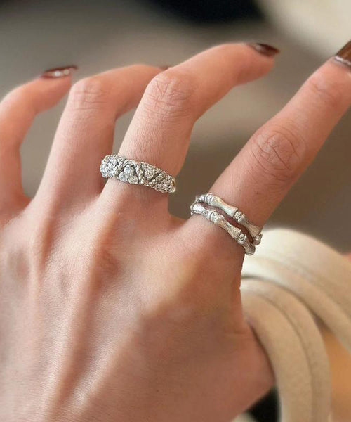 Boutique Gold Sterling Silver Overgild Bamboo Joint Wire Drawing Rings QI077 JEW-RIN240928