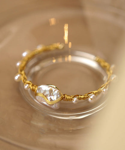 Boutique Gold Sterling Silver Overgild Pearl Cuff WF013 JEW-BAN241111