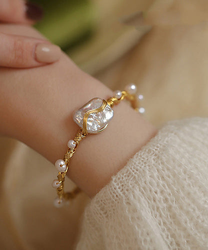 Boutique Gold Sterling Silver Overgild Pearl Cuff WF013 JEW-BAN241111